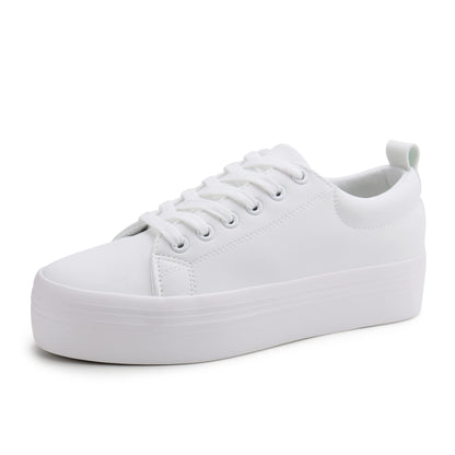 Women Lace Up Platform Sneakers Comfortable Casual Fashion Sneaker Walking Shoes (8,White)