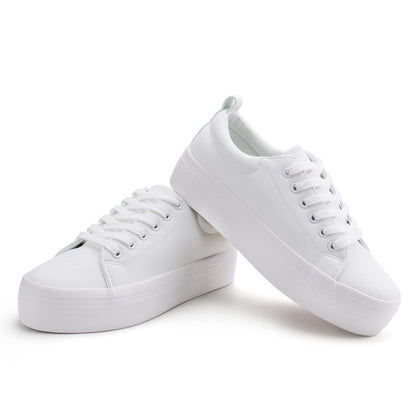 Women Lace Up Platform Sneakers Comfortable Casual Fashion Sneaker Walking Shoes (8,White)