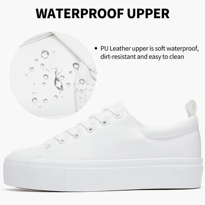 Womens White Platform Sneakers PU Leather Platform Shoes Walking Shoes for Women(White,US8)