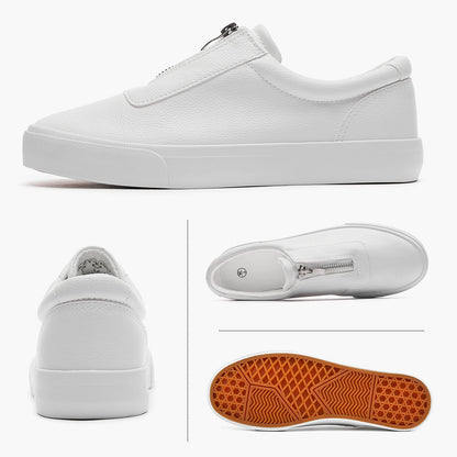 Women's PU Leather White Shoes Slip on Sneakers Casual Walking Shoes Fashion Sneakers Slip on Tennis Shoes Zipper(S.White, US8)