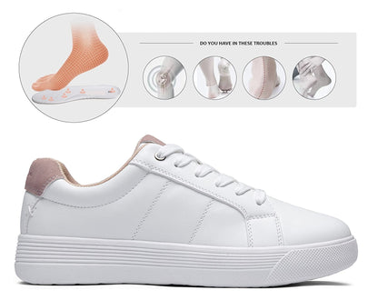 White Sneakers 8013 Casual Fashion Low Top Comfortable Classic Shoes for Women Size 8(CJY8013 White Pink 08)