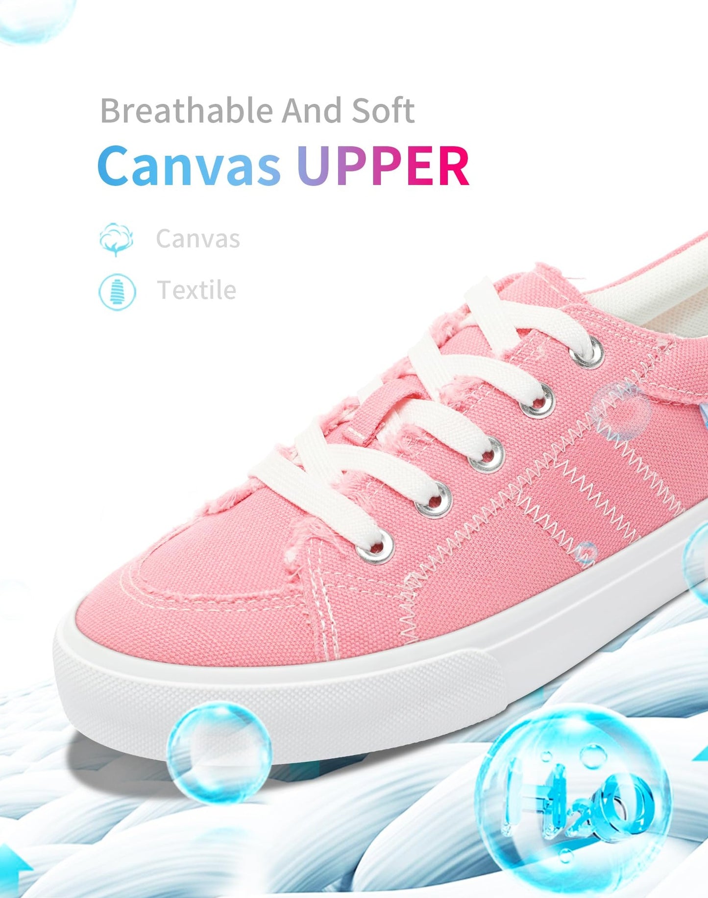 Women Canvas Fashion Sneakers Cute Lace up Canvas Shoes Low Top Washed Canvas Flat for Lady(Pink,US6)